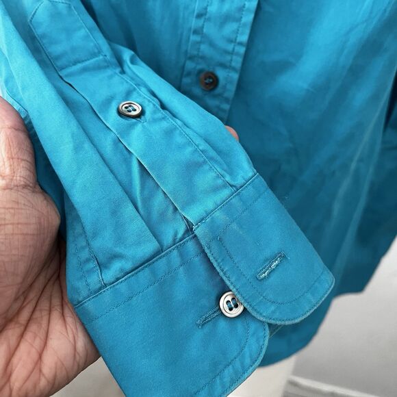 Vtg 80s Ellen Tracy Shirt 10 Cotton Baby Blue Western Cowgirl Ranch Barn w/stain - Picture 4 of 10